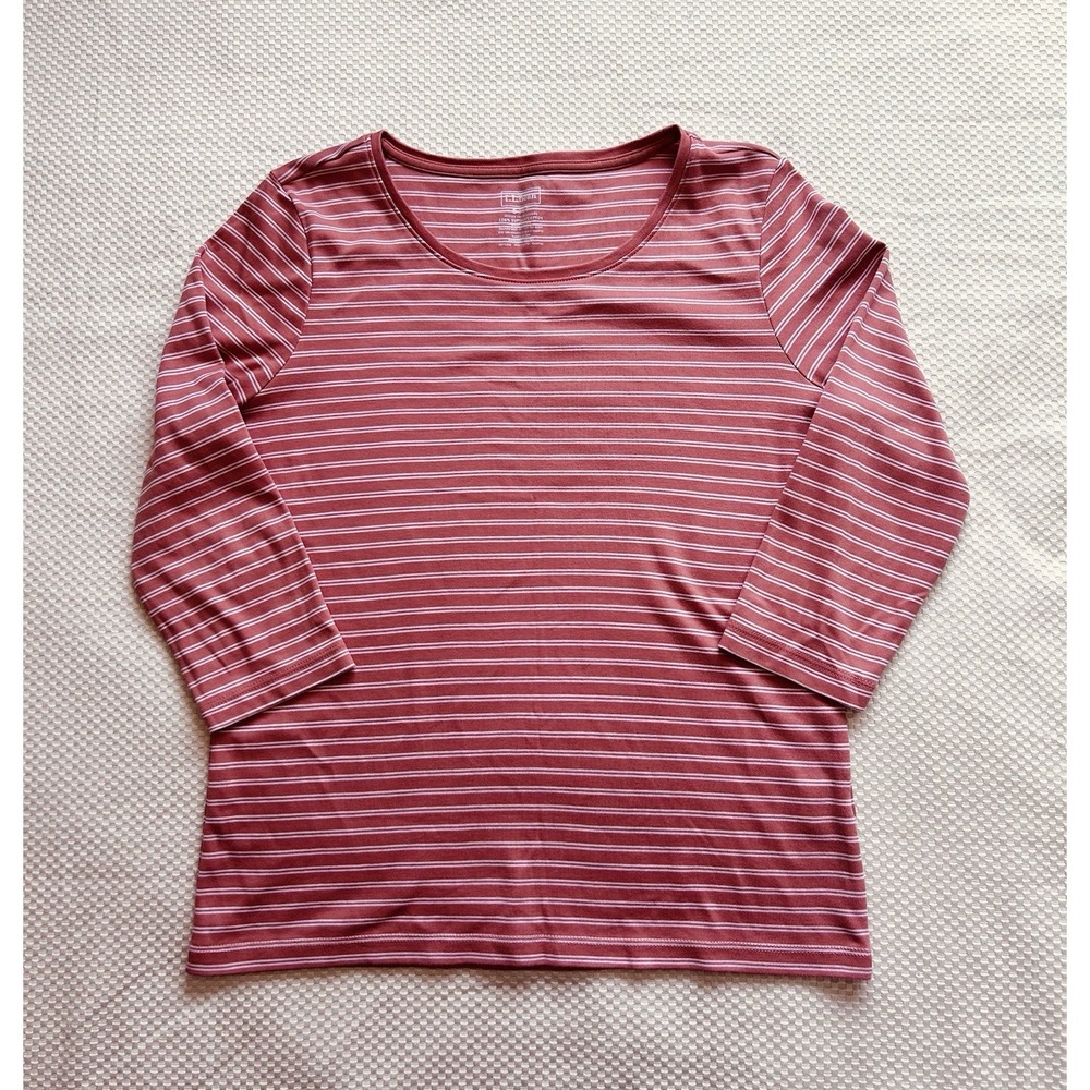 L.L. Bean Women's Small Petite Orange Stripe 3/4 Sleeve Casual Mature Preppy EUC - Picture 2 of 8